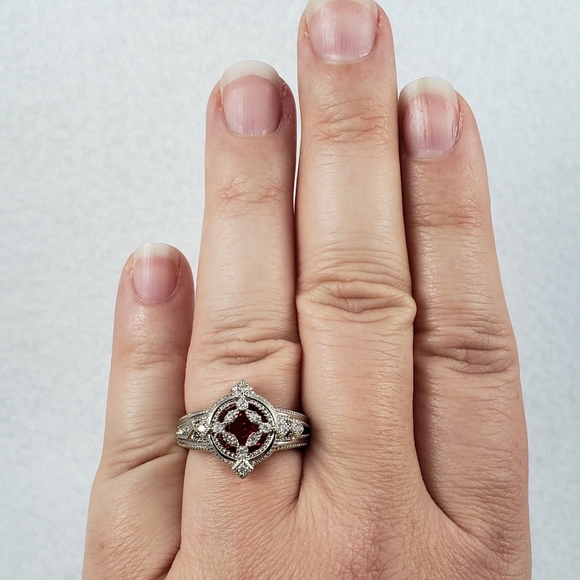 Sterling Silver Caged Red Ring - Picture 7 of 8